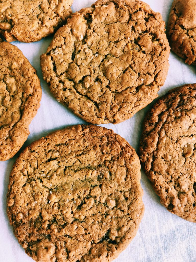 Salted Oatmeal Cornflake Cookies on parchment paper