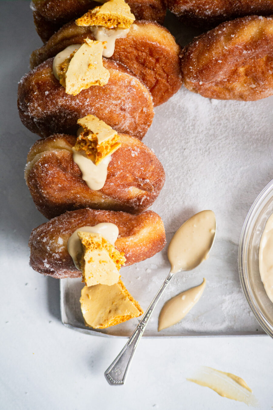 Biscoff cream doughnuts with salted honeycomb