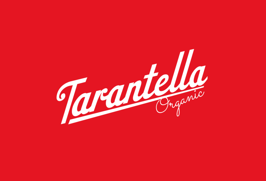 Tarantella Organic logo on a red background